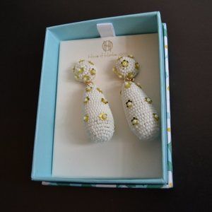 House of Harlow 1960 Beaded Yellow Daisy Dangle Drop Earrings